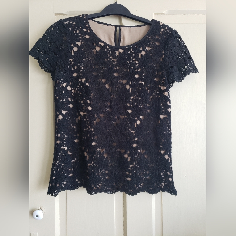 Talbots lace-overlay shirt, black